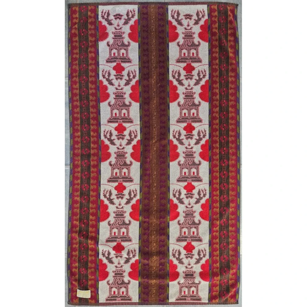 Vintage Royal Terry International Pagoda Dragon Beach Towel Red Cotton Brazil